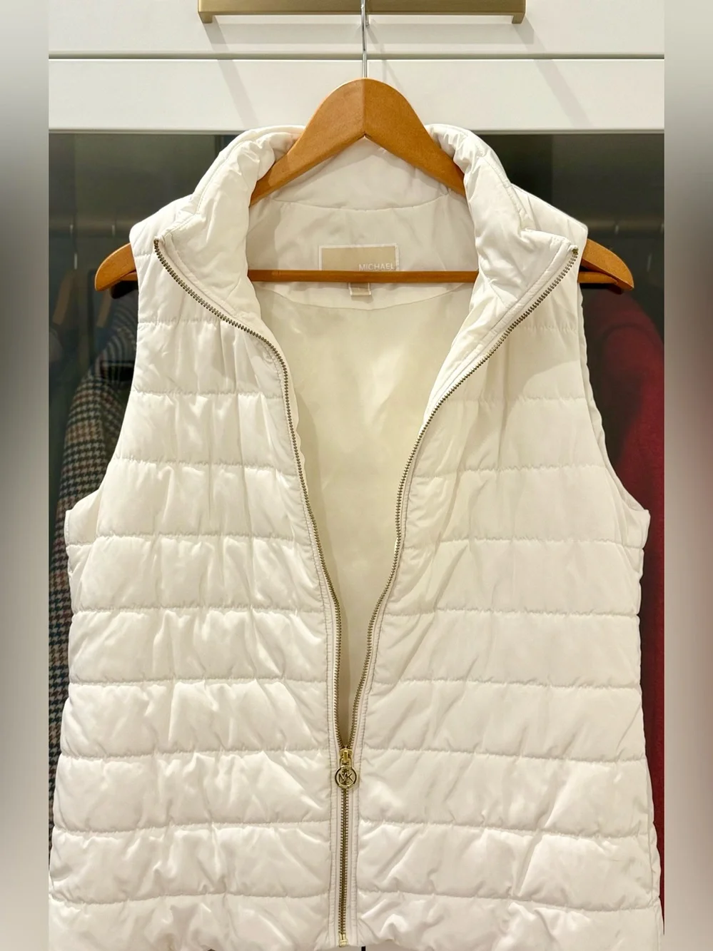 Michael Michael Kors Off-White Quilted Puffer Vest | Gold Zip | Women’s L